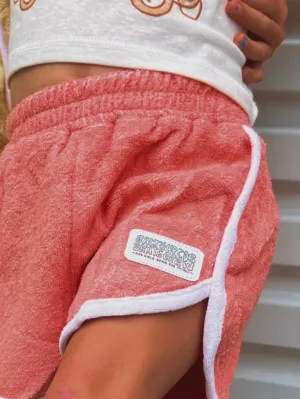 Salty Shreds Skate crew (rad girls doing rad things) retro towel short - Coral