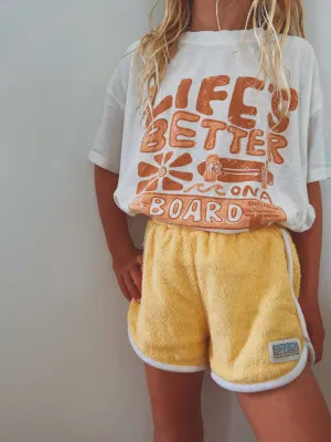 Salty Shreds Skate crew (rad girls doing rad things) retro towel short - Pale Yellow