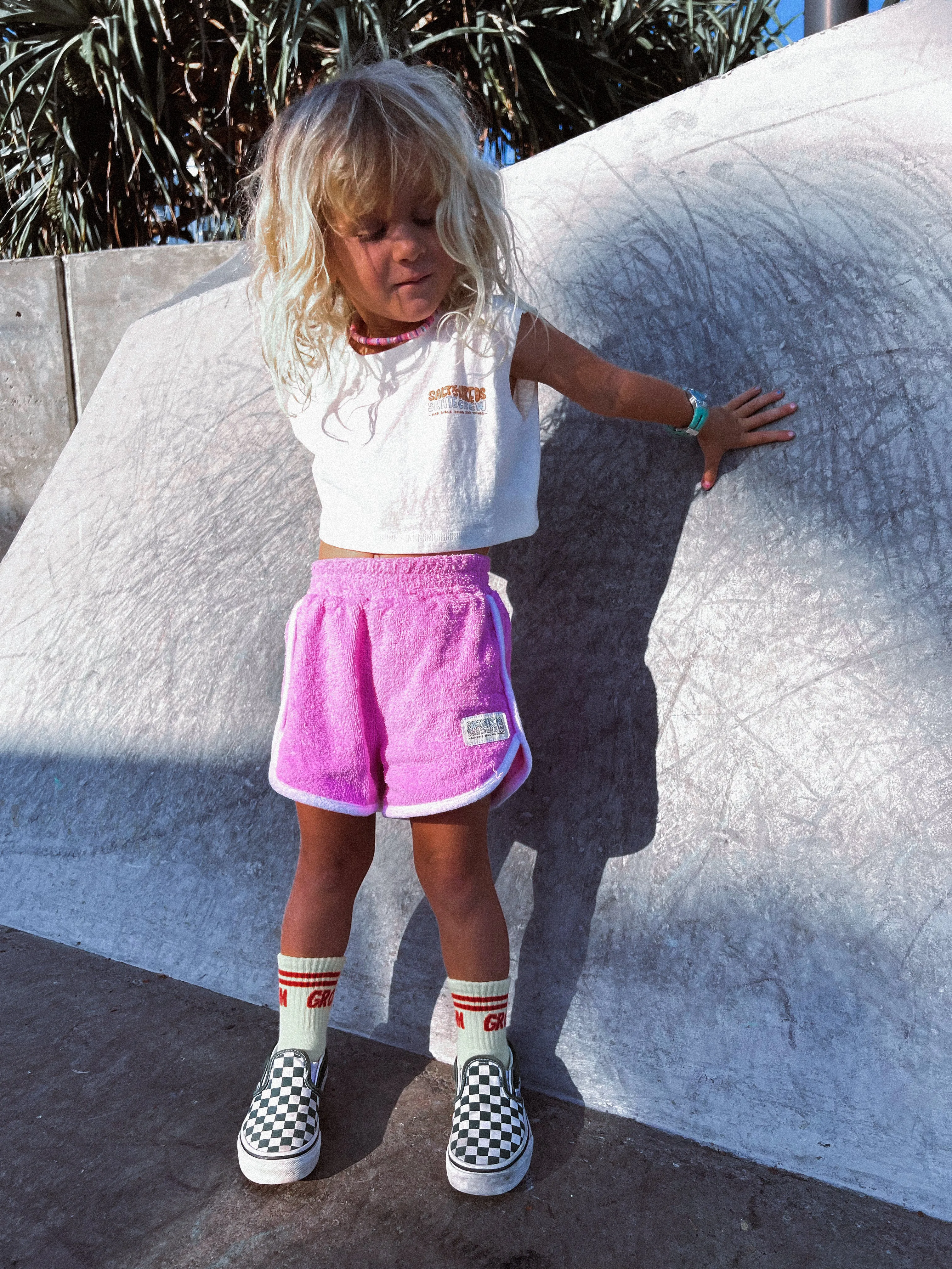 Salty Shreds Skate crew (rad girls doing rad things) retro towel short - Pink