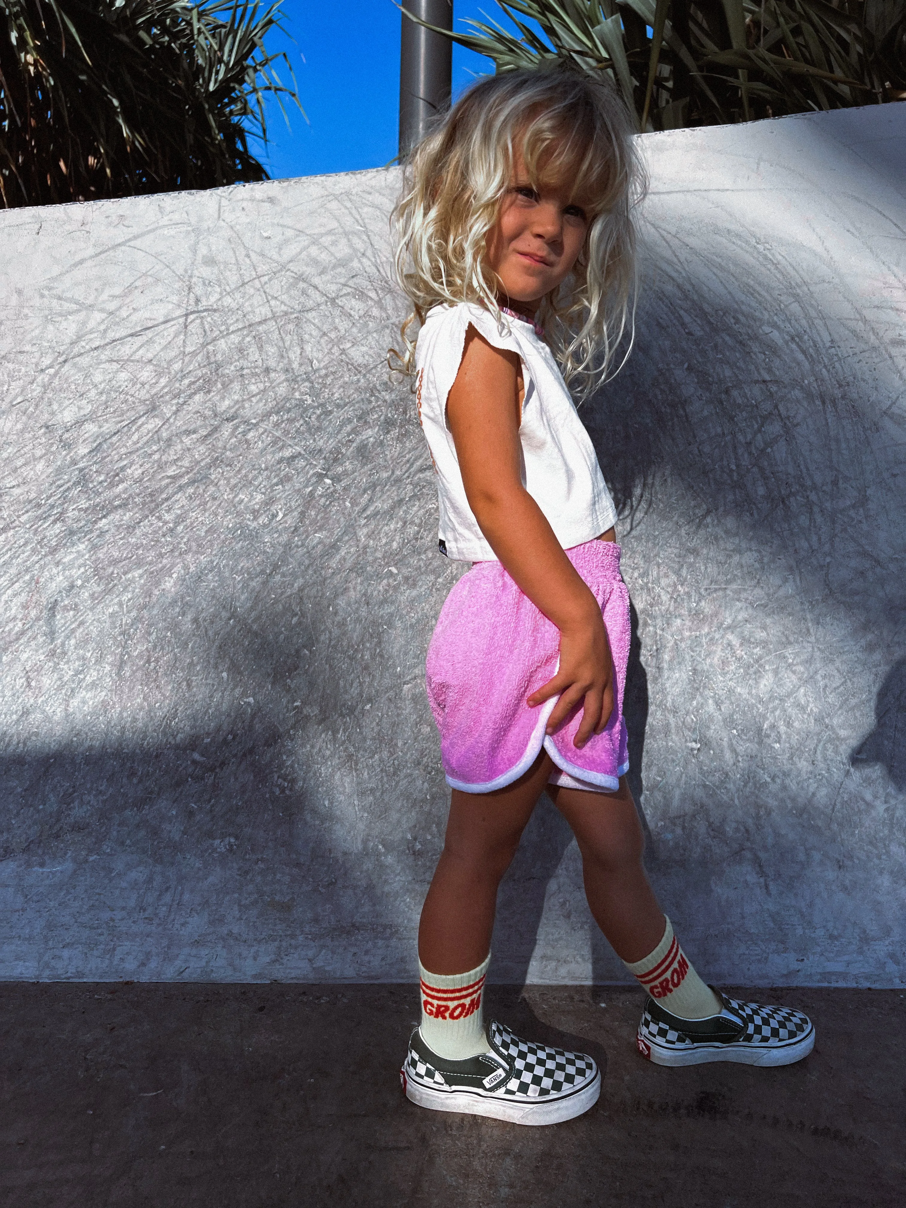 Salty Shreds Skate crew (rad girls doing rad things) retro towel short - Pink