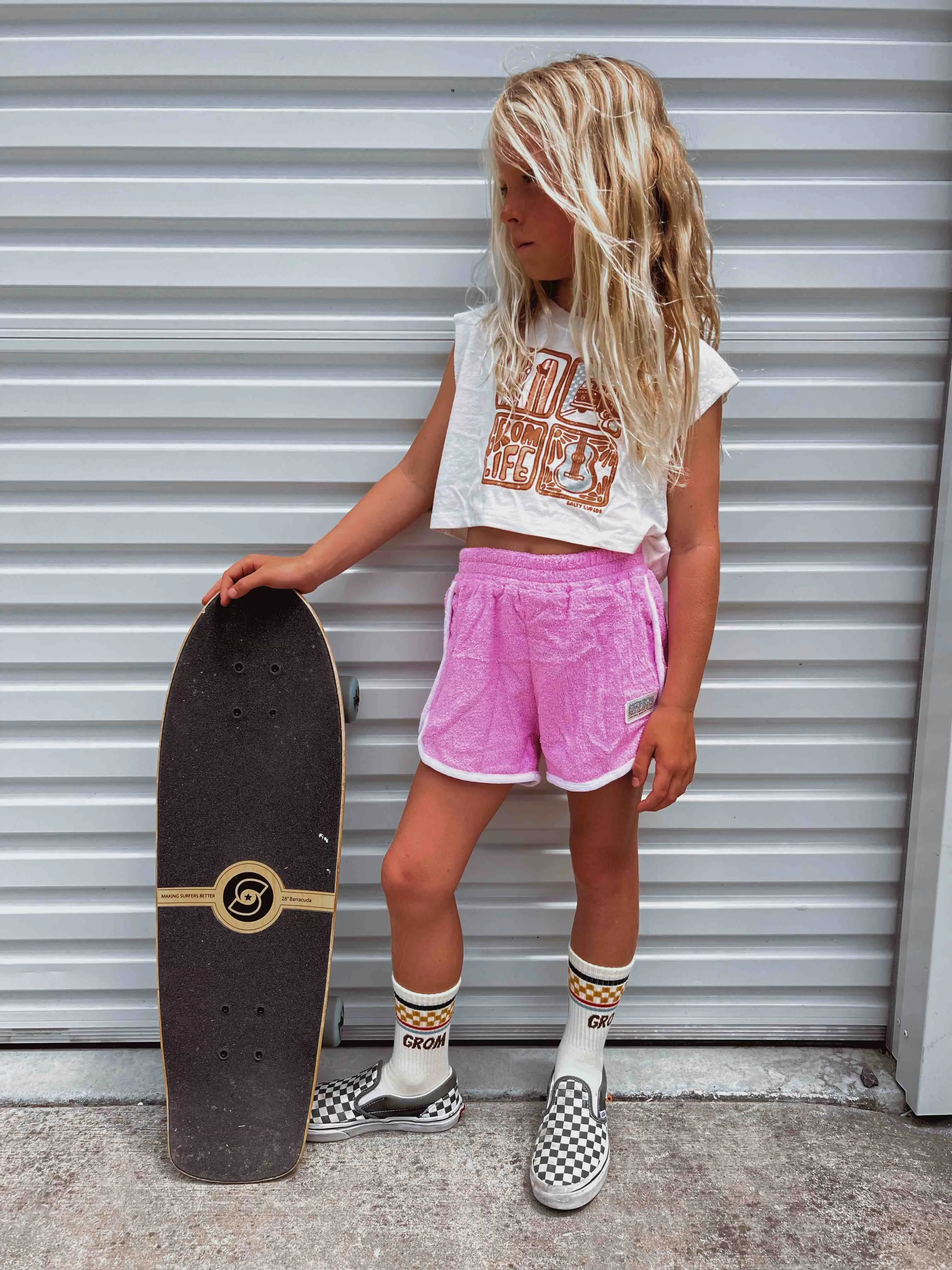 Salty Shreds Skate crew (rad girls doing rad things) retro towel short - Pink