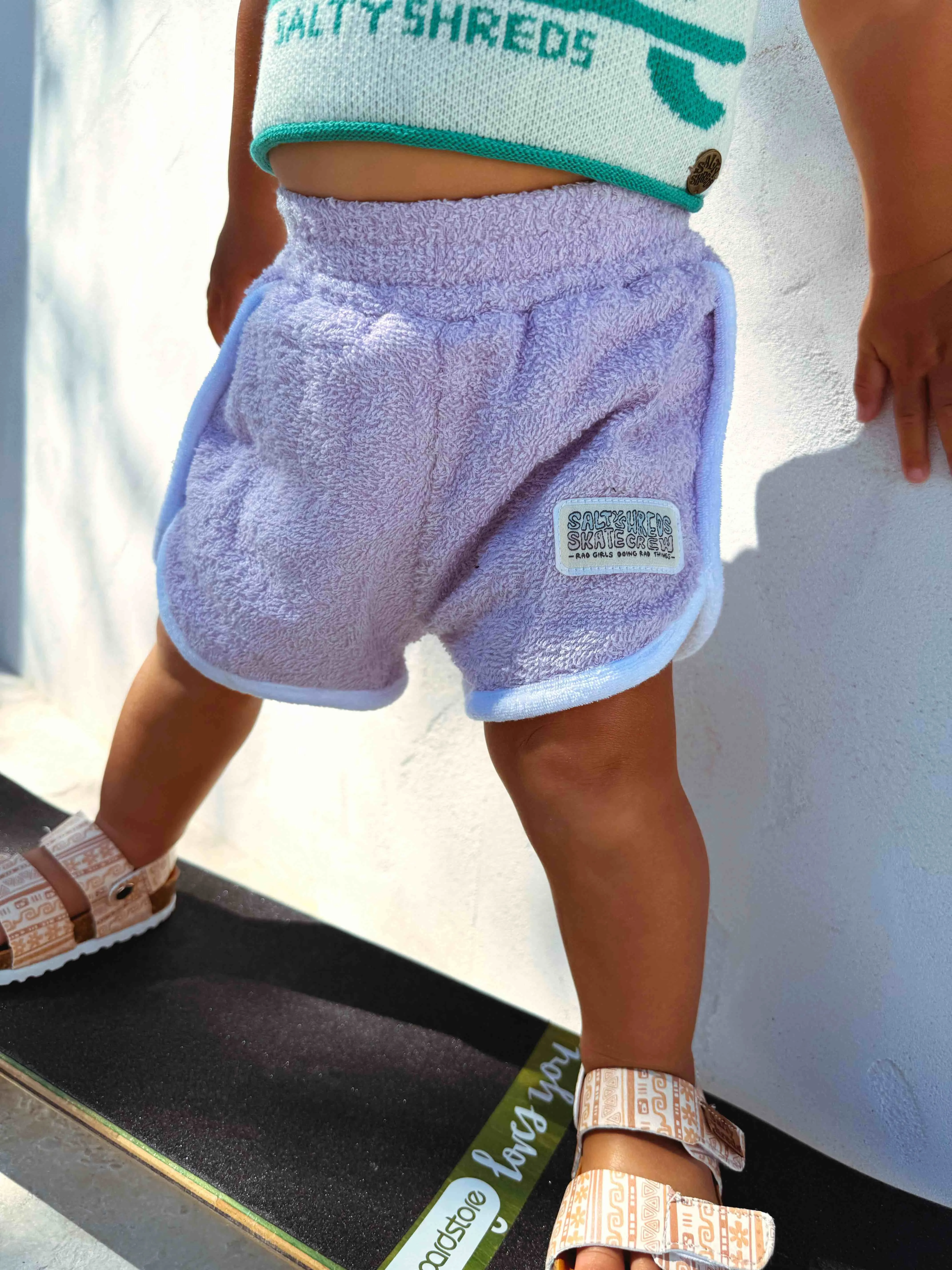 Salty Shreds Skate crew (rad girls doing rad things) retro towel short - Purple