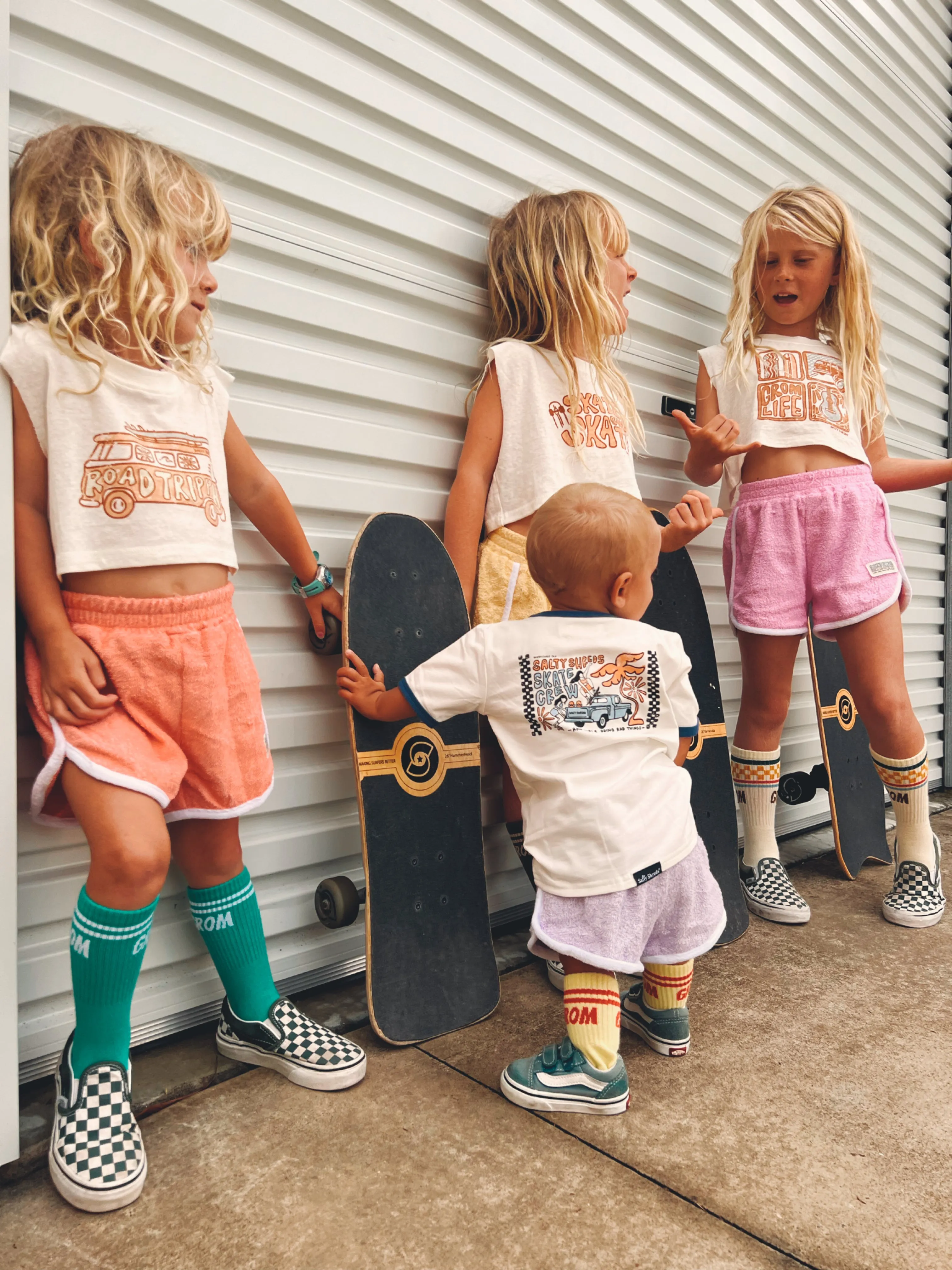 Salty Shreds Skate crew (rad girls doing rad things) retro towel short - Purple