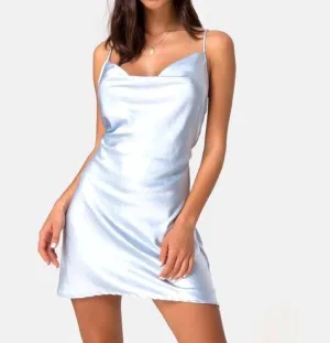 Satin Tie Waist Cowl Neck Mini Dress