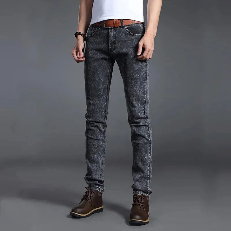 SchattenJeans Herren Frühling Sommer Slim-Fit-Denim-Jeans in Schwarz Grau Blau