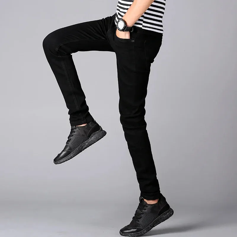 SchattenJeans Herren Frühling Sommer Slim-Fit-Denim-Jeans in Schwarz Grau Blau