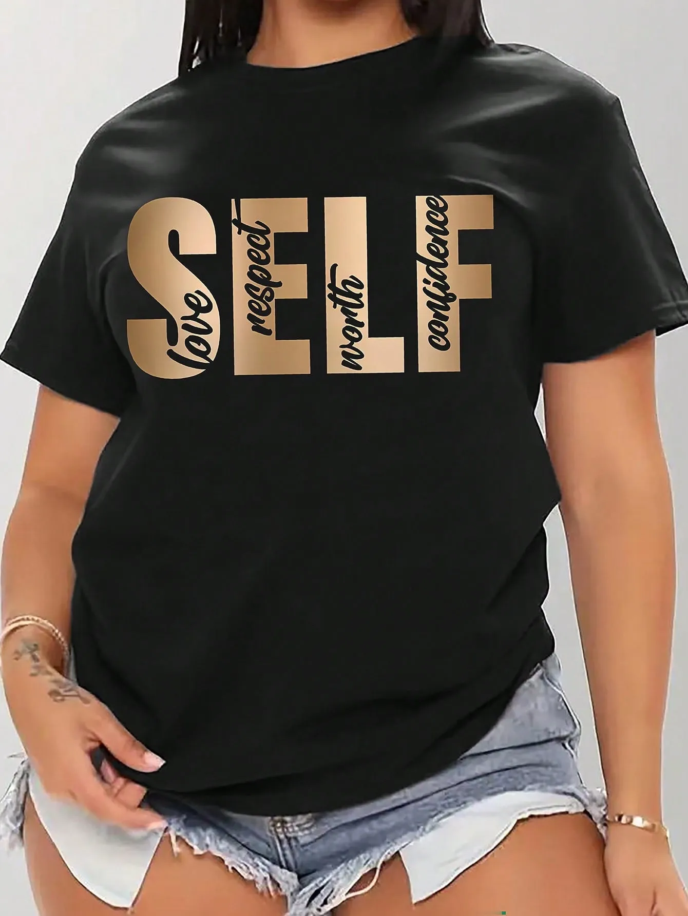 SELF LETTER GRAPHIC TEE - PLUS SIZE