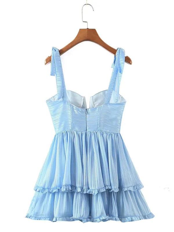 Sexy Casual Kendra Short Ruffle Dress three-color three-layer colorful silk chiffon pleated dress