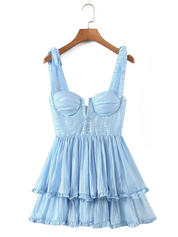Sexy Casual Kendra Short Ruffle Dress three-color three-layer colorful silk chiffon pleated dress