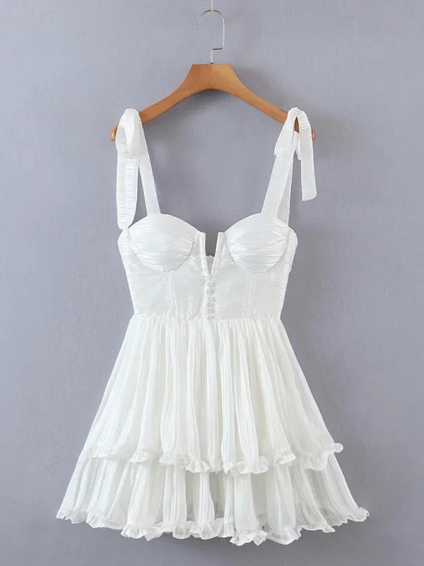 Sexy Casual Kendra Short Ruffle Dress three-color three-layer colorful silk chiffon pleated dress