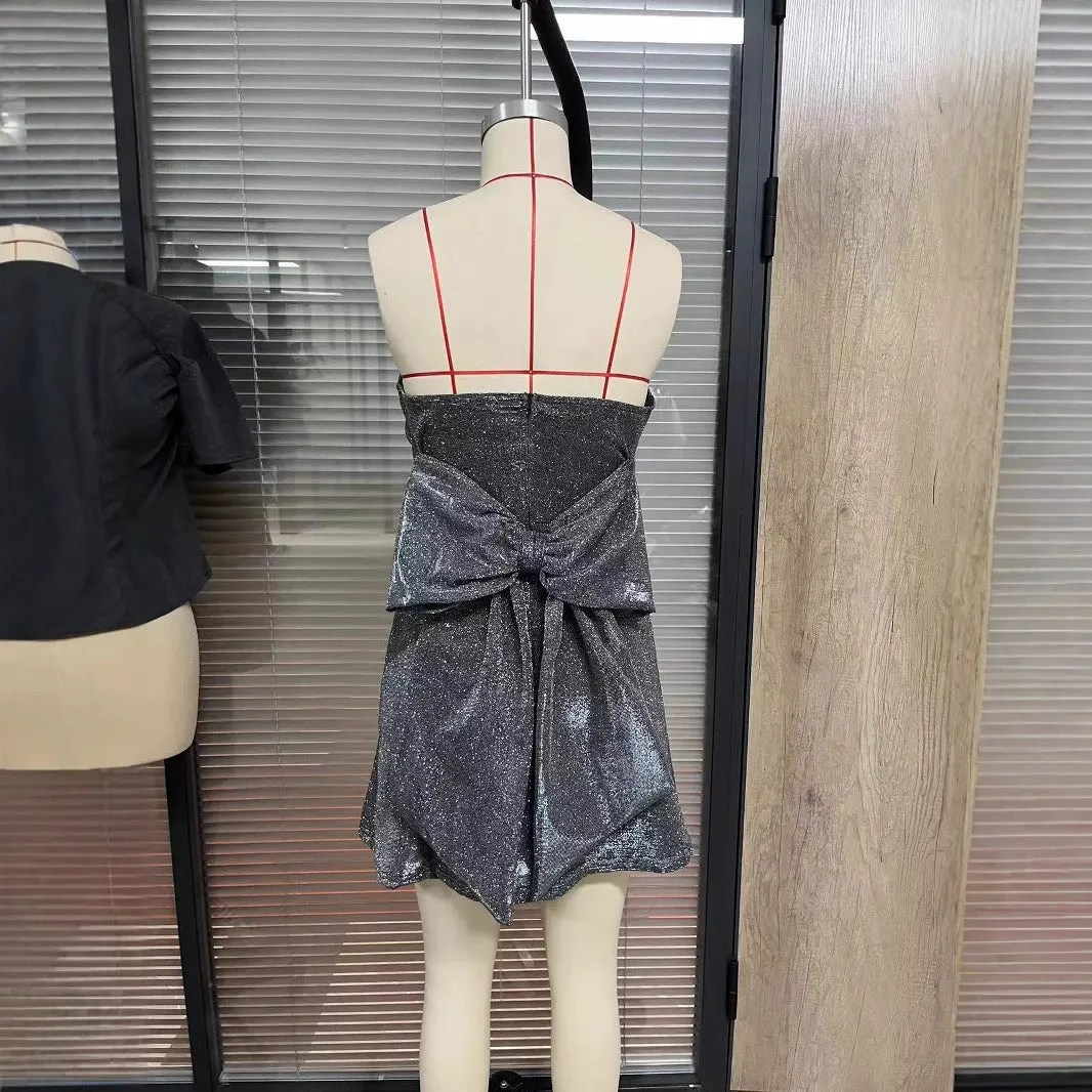 Sexy off-the-shoulder dress with bow at back