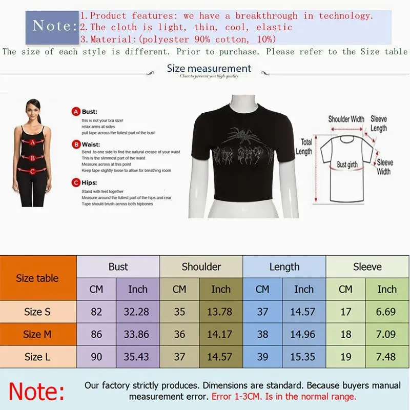 Sexy Punk Vintage Goth Black T Shirt Crop Top O-neck Short Sleeve