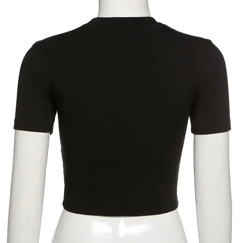 Sexy Punk Vintage Goth Black T Shirt Crop Top O-neck Short Sleeve