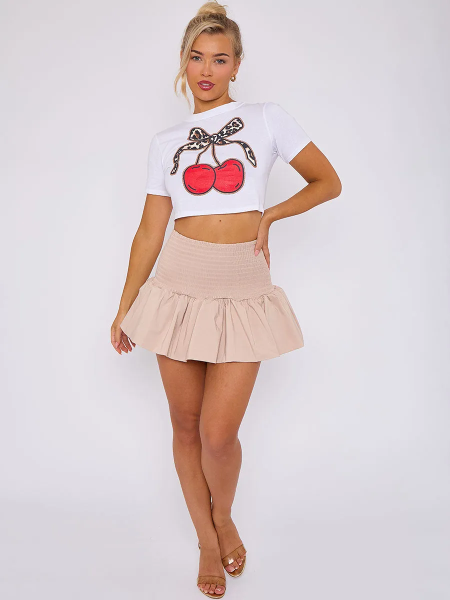 Shirred High Waist Puffball Mini Skirt