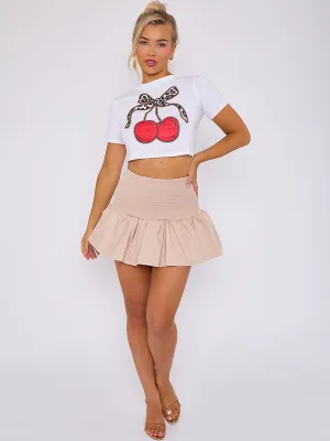 Shirred High Waist Puffball Mini Skirt