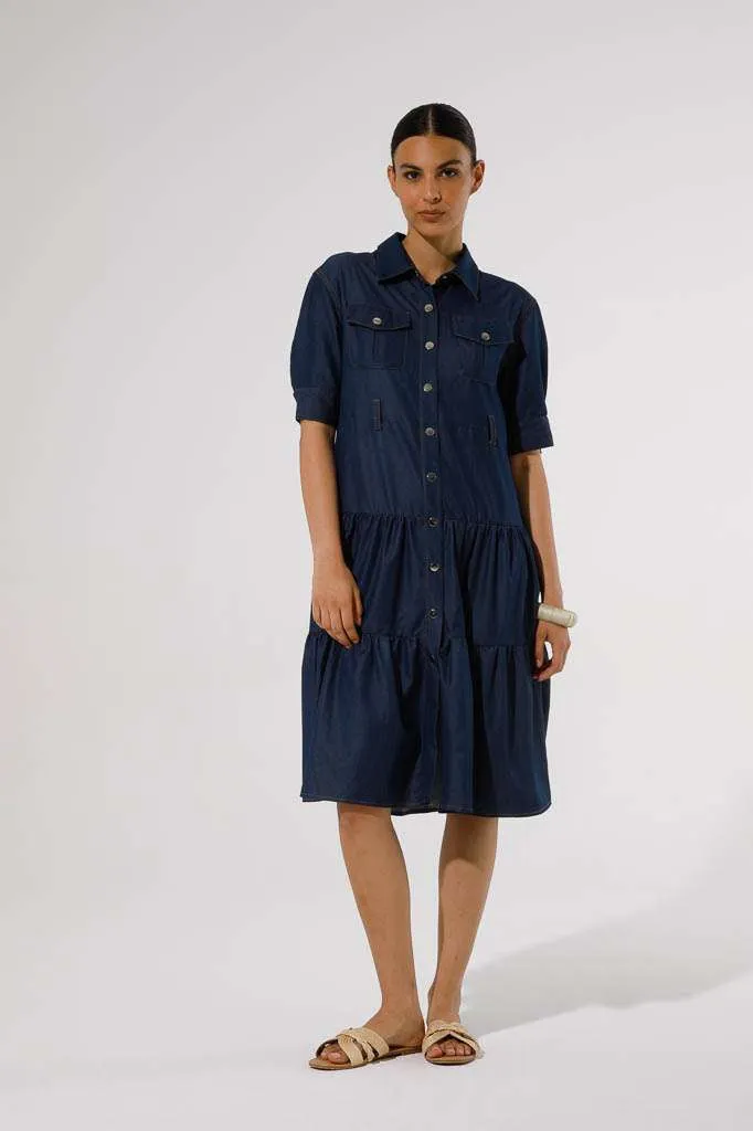 Shirt style dress in soft denim