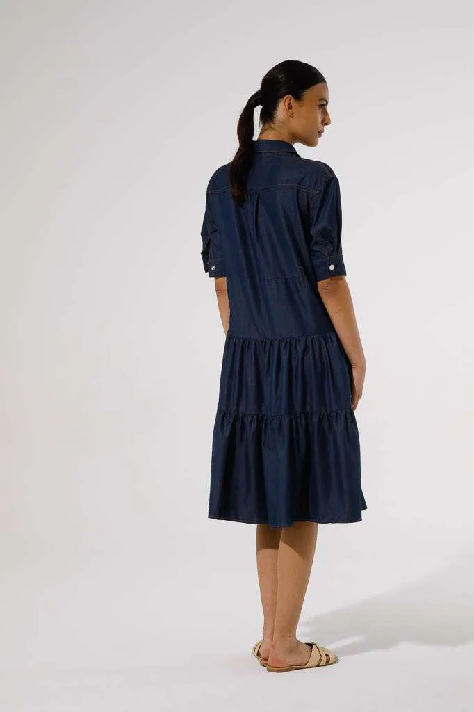 Shirt style dress in soft denim