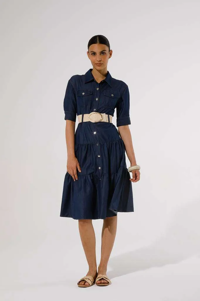 Shirt style dress in soft denim