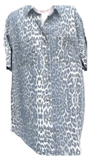 Short Sleeve Leopard Denim Dress