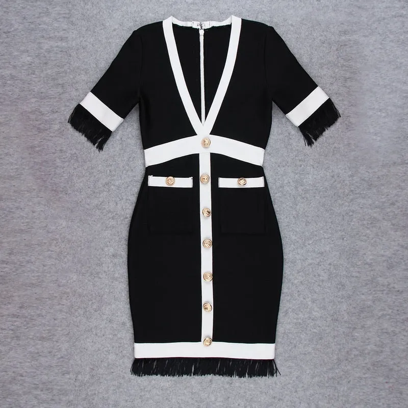Short Sleeve Sexy Deep V-neck Buttons Vestido Party Mini Dress