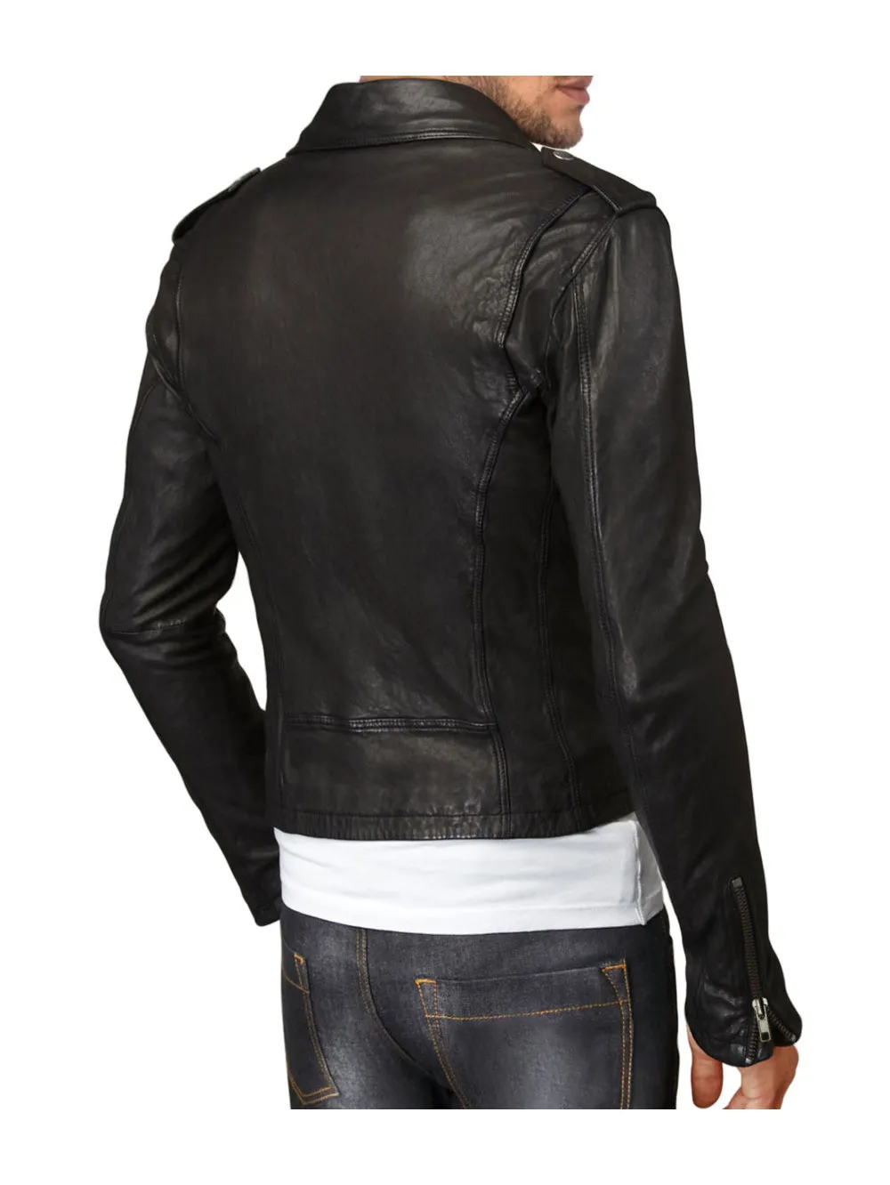 Side Zipper Trendy Genuine Leather Jacket for Men