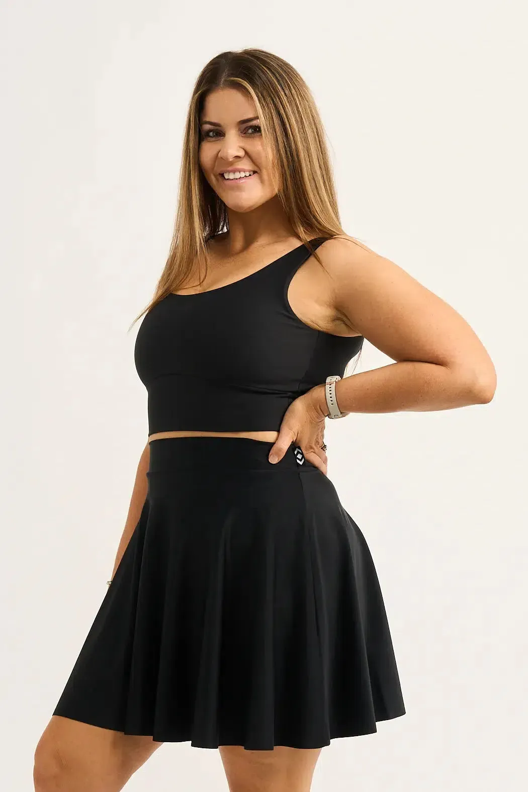 Silky Narrow Waisted Mini Skater Skirt - Black