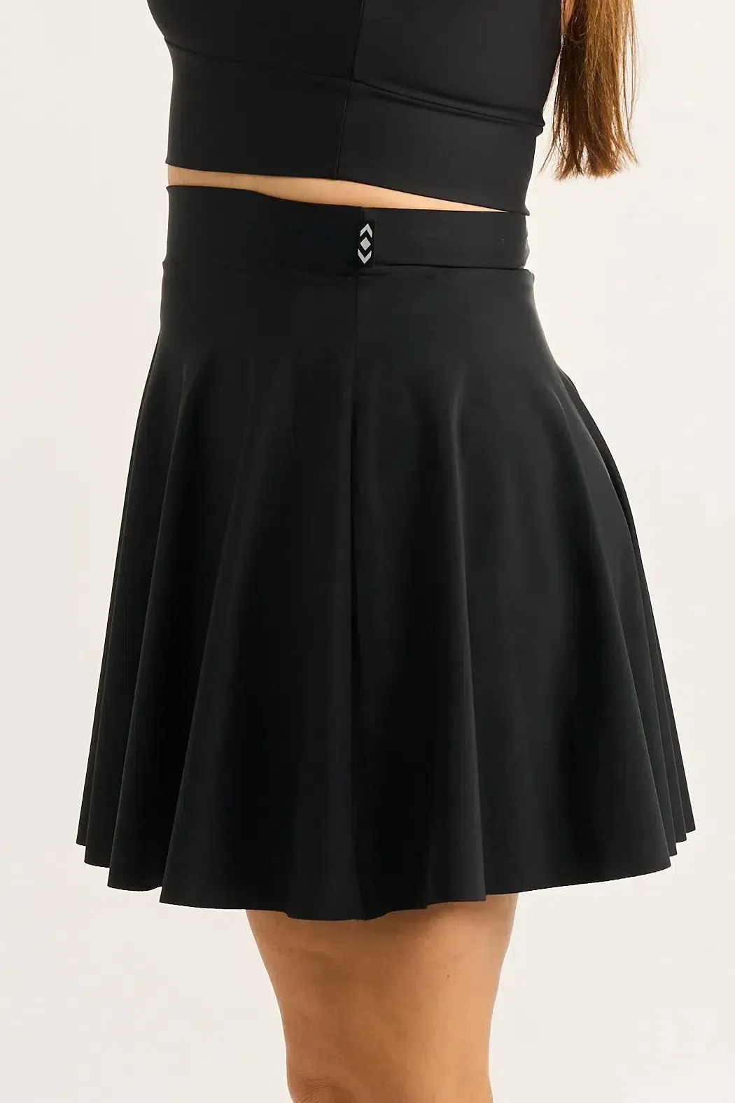 Silky Narrow Waisted Mini Skater Skirt - Black