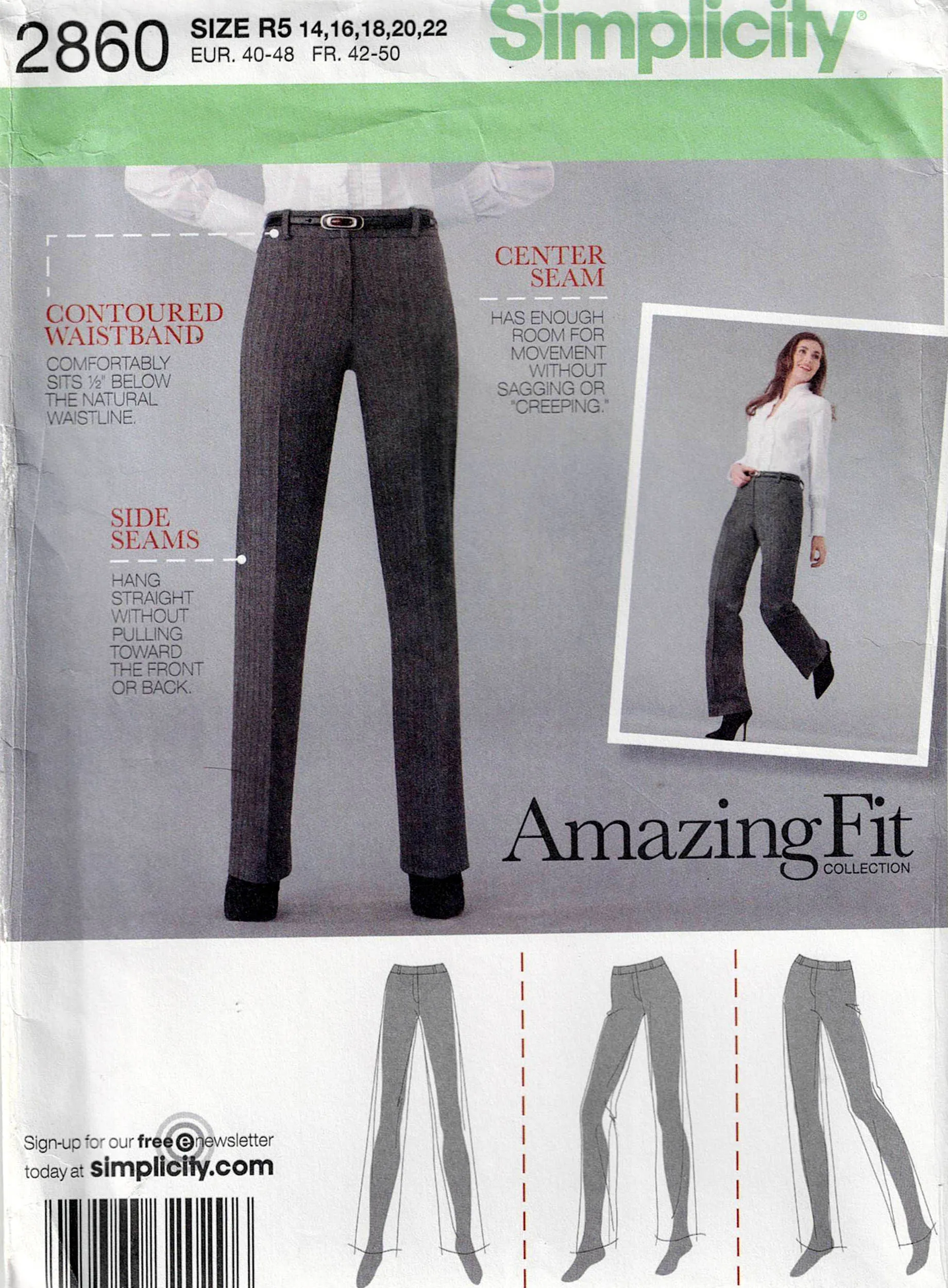Simplicity 2860 Womens Amazing Fit Pants Out Of Print Sewing Pattern Size 14 - 22 UNCUT Factory Folded