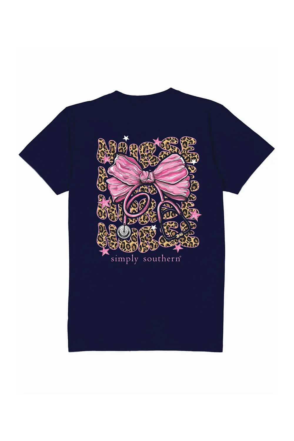 Simply Southern Pink Bow Nurse T-Shirt for Women in Navy | SS-NURSE-NAVY