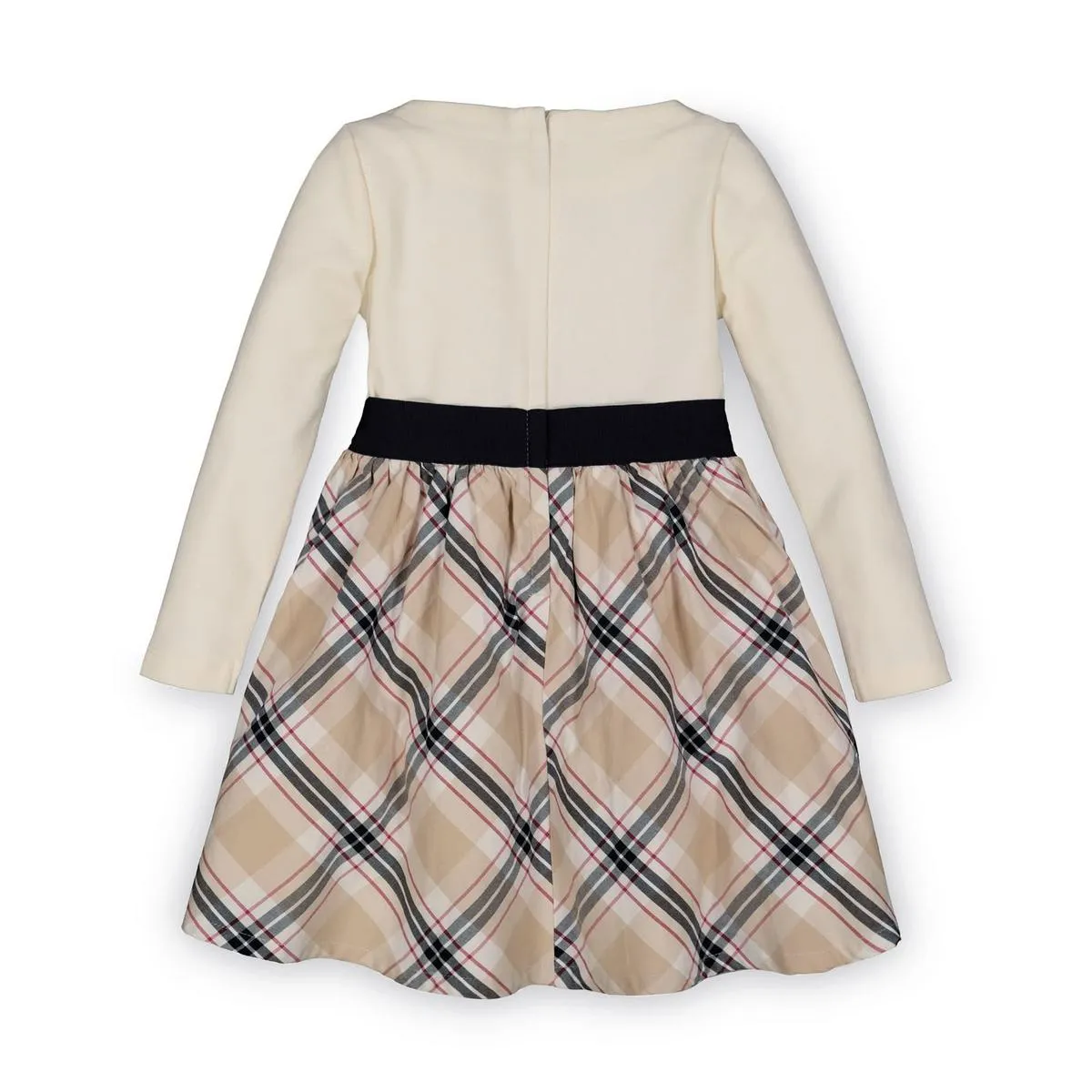 Skater Dress with Waist Sash - Ivory with Classic Tan Plaid