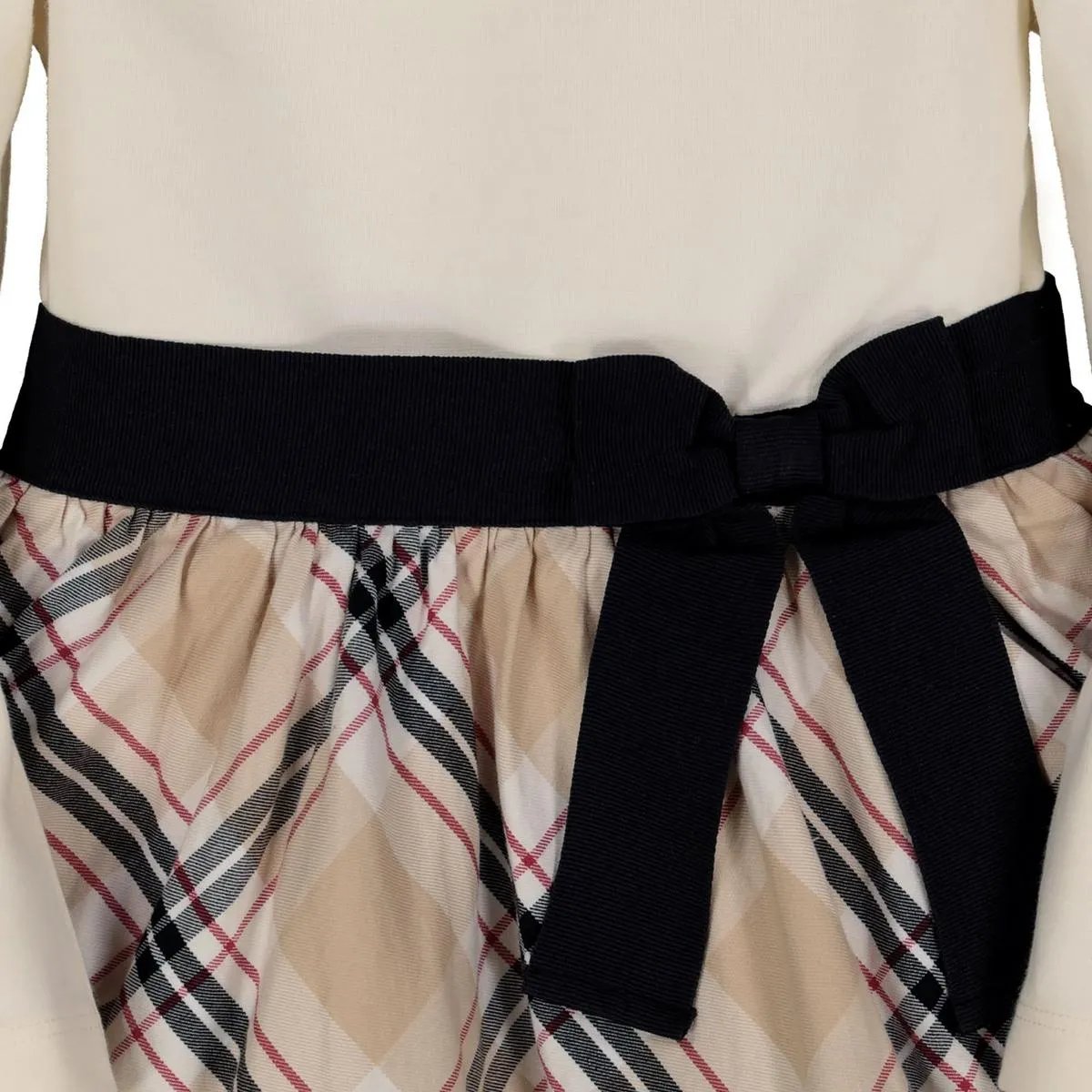 Skater Dress with Waist Sash - Ivory with Classic Tan Plaid