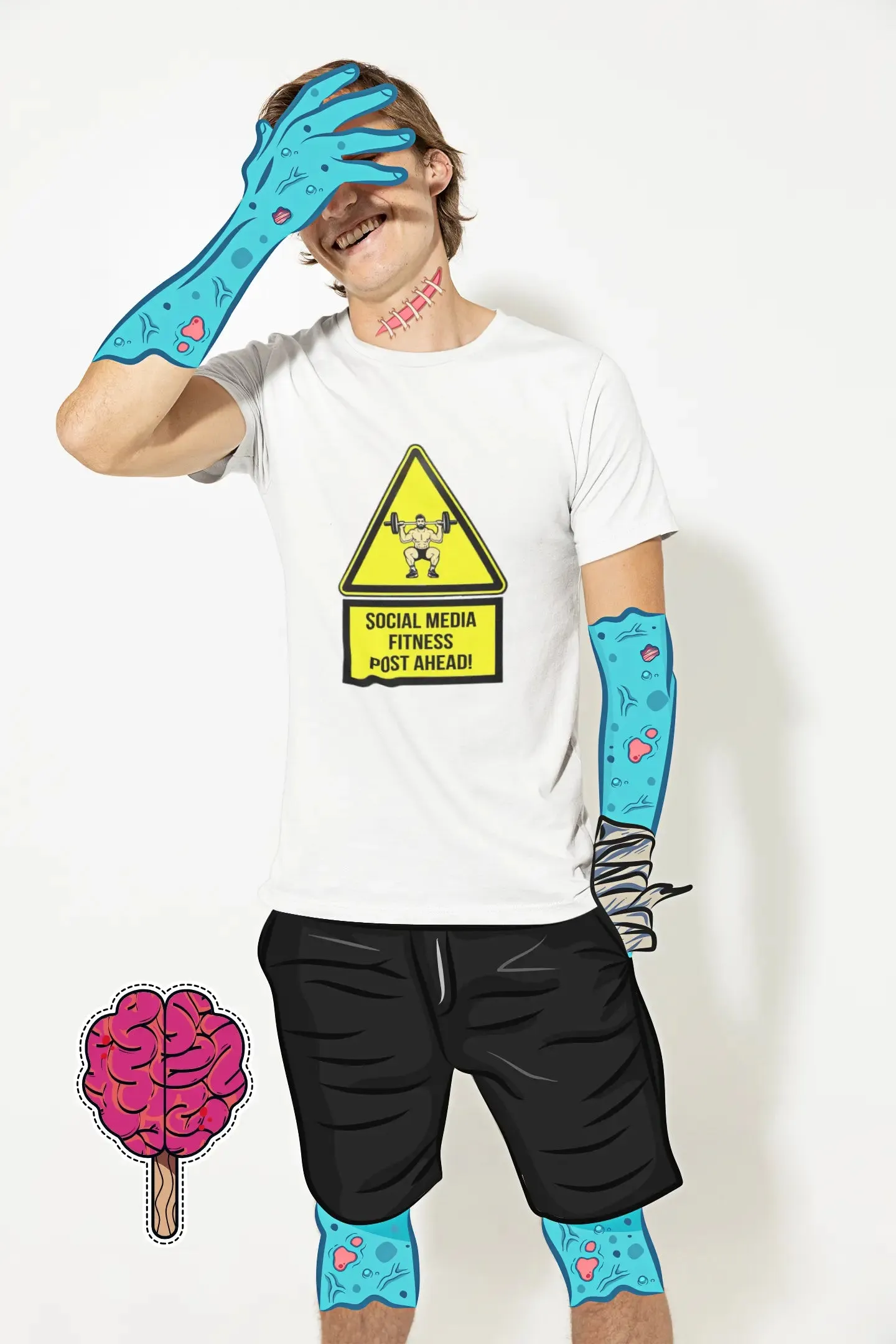 Social Media Fitness Post Caution Sign Short Sleeve Staple T-Shirt
