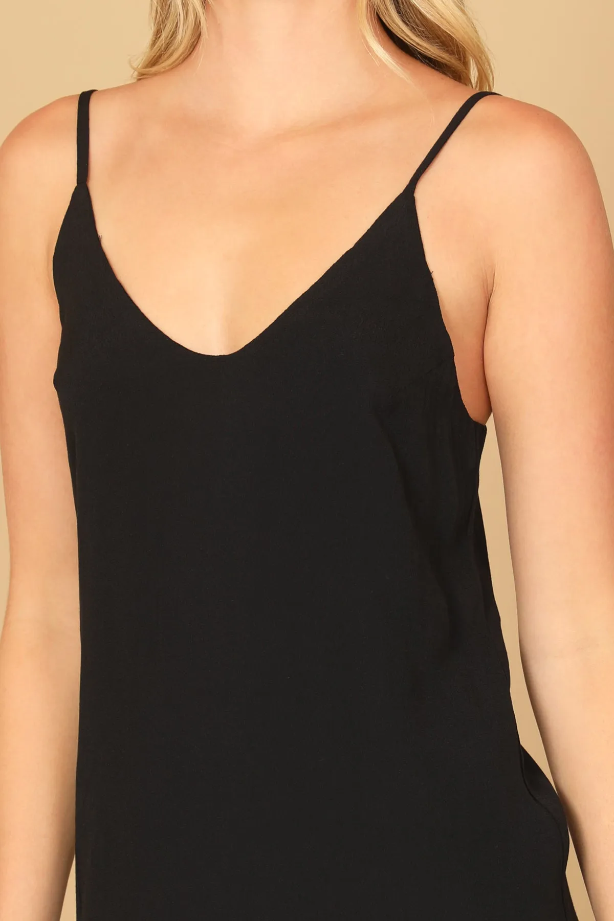 SPAGHETTI STRAP V-NECK MINI DRESS