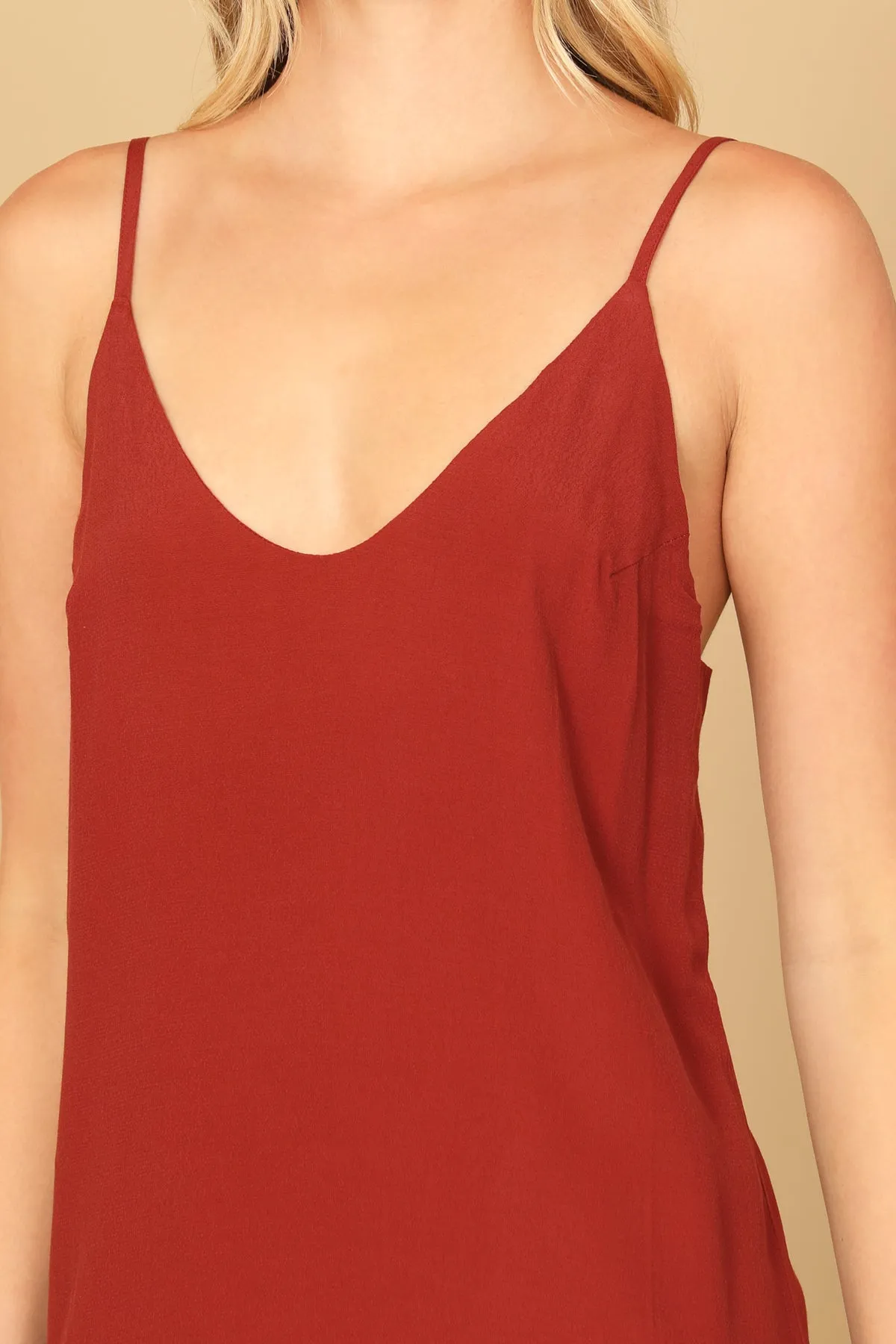 SPAGHETTI STRAP V-NECK MINI DRESS