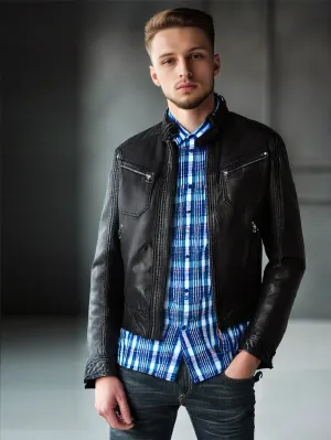Stalwart Men's Genuine Leather Biker Jacket for Men