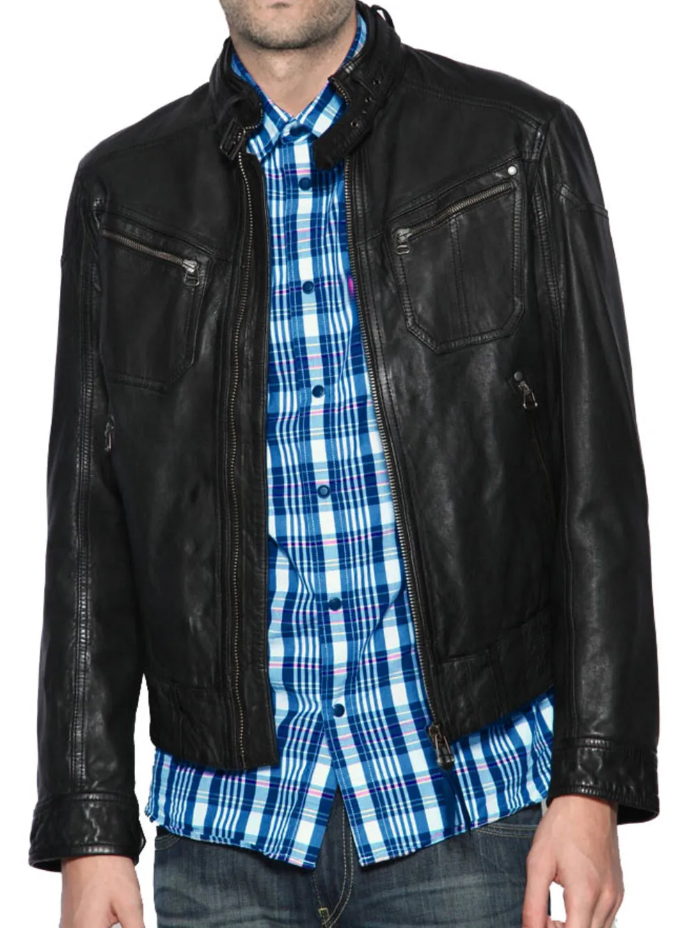 Stalwart Men's Genuine Leather Biker Jacket for Men