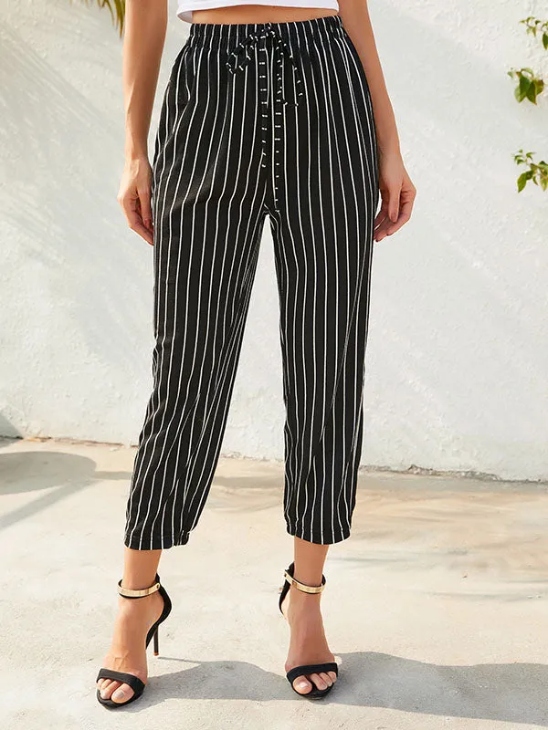 Stripe Cropped Tapered Pants