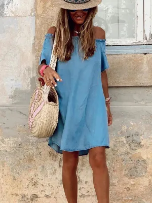 Stunncal Ruffled Sleeve Denim Dress