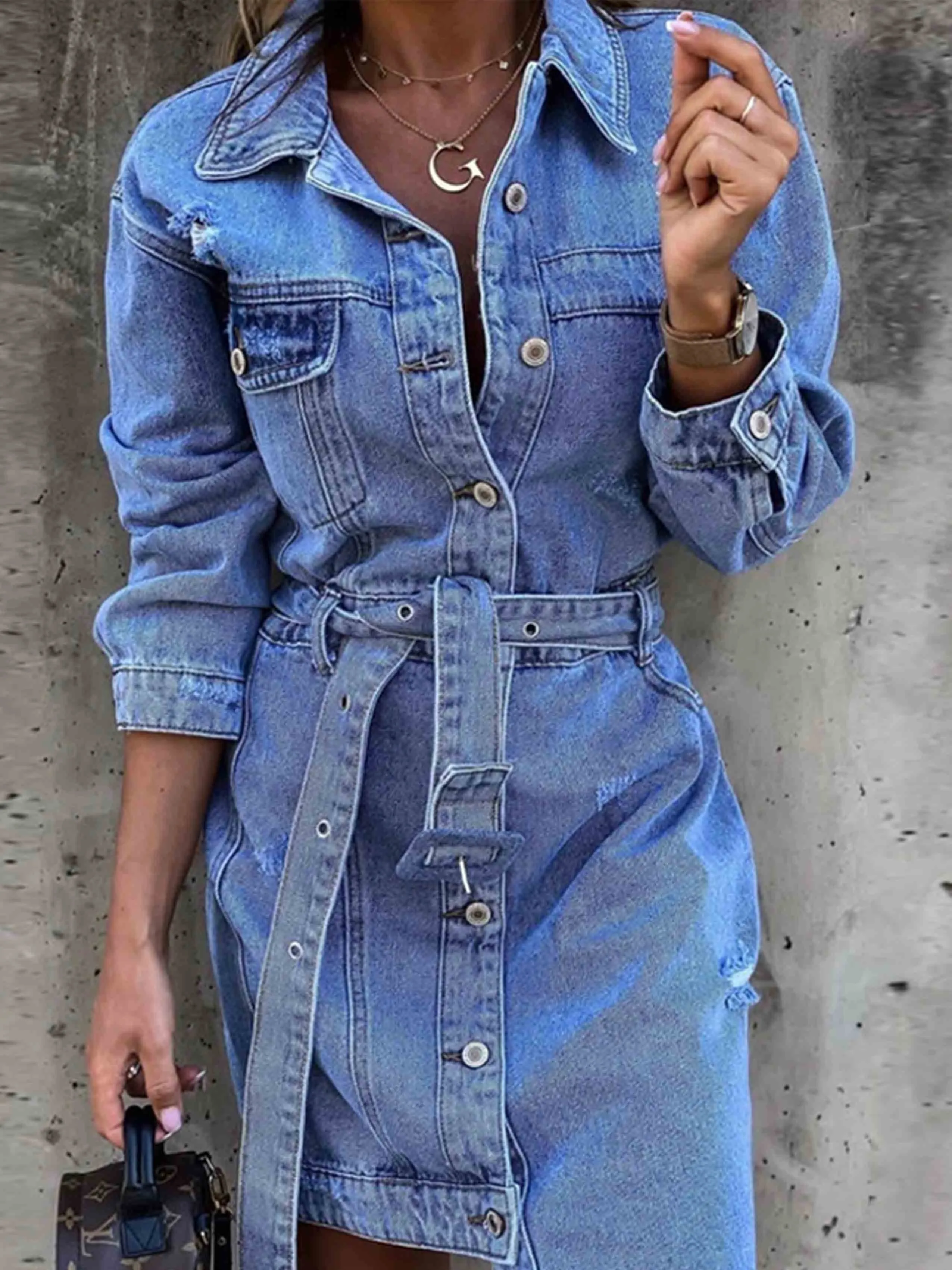 Stunncal Sexy Denim Dress With Belt