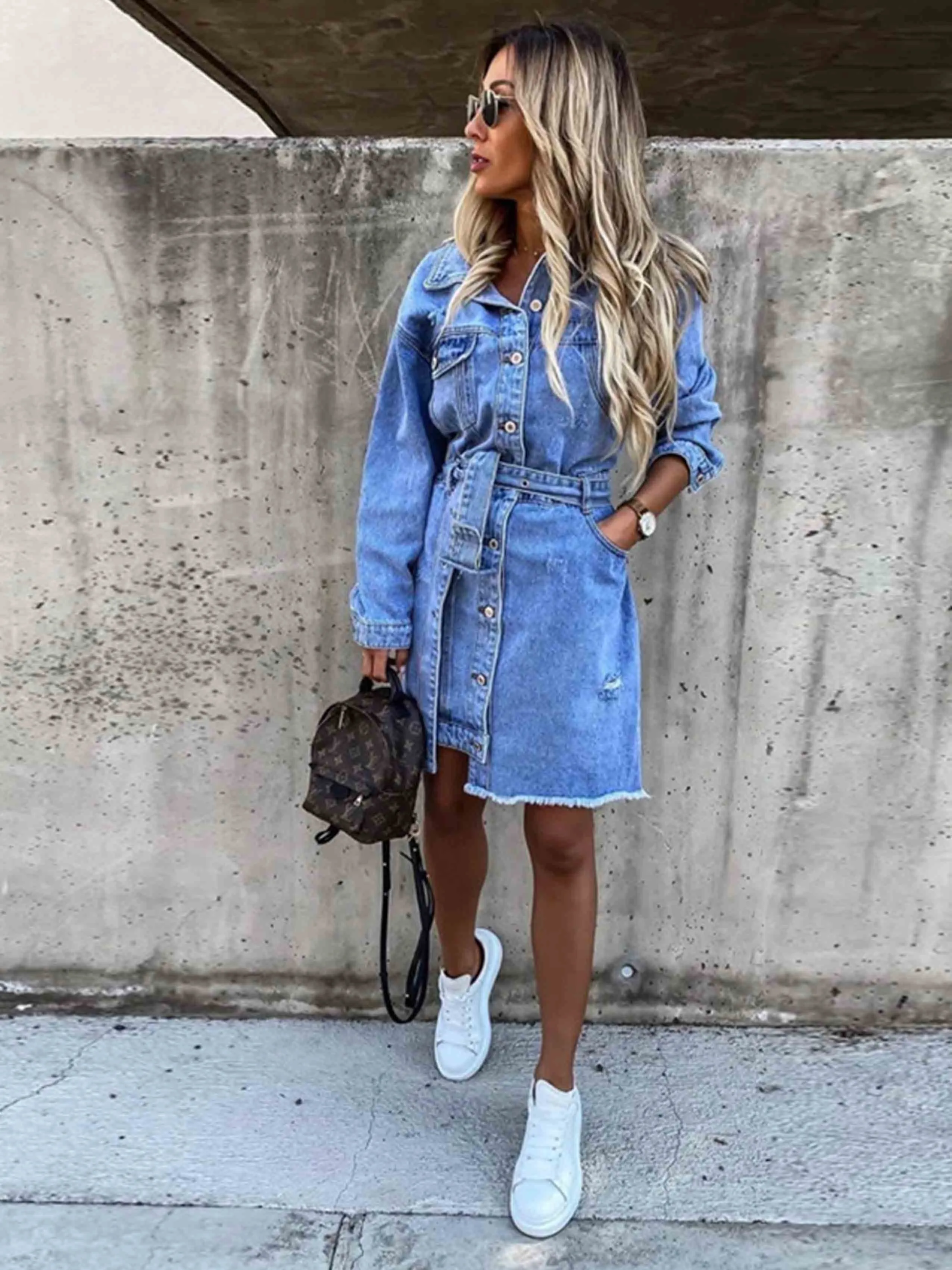 Stunncal Sexy Denim Dress With Belt