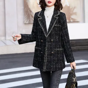 Stylish Notch Neckline Blazer in Woolly Tweed for Women