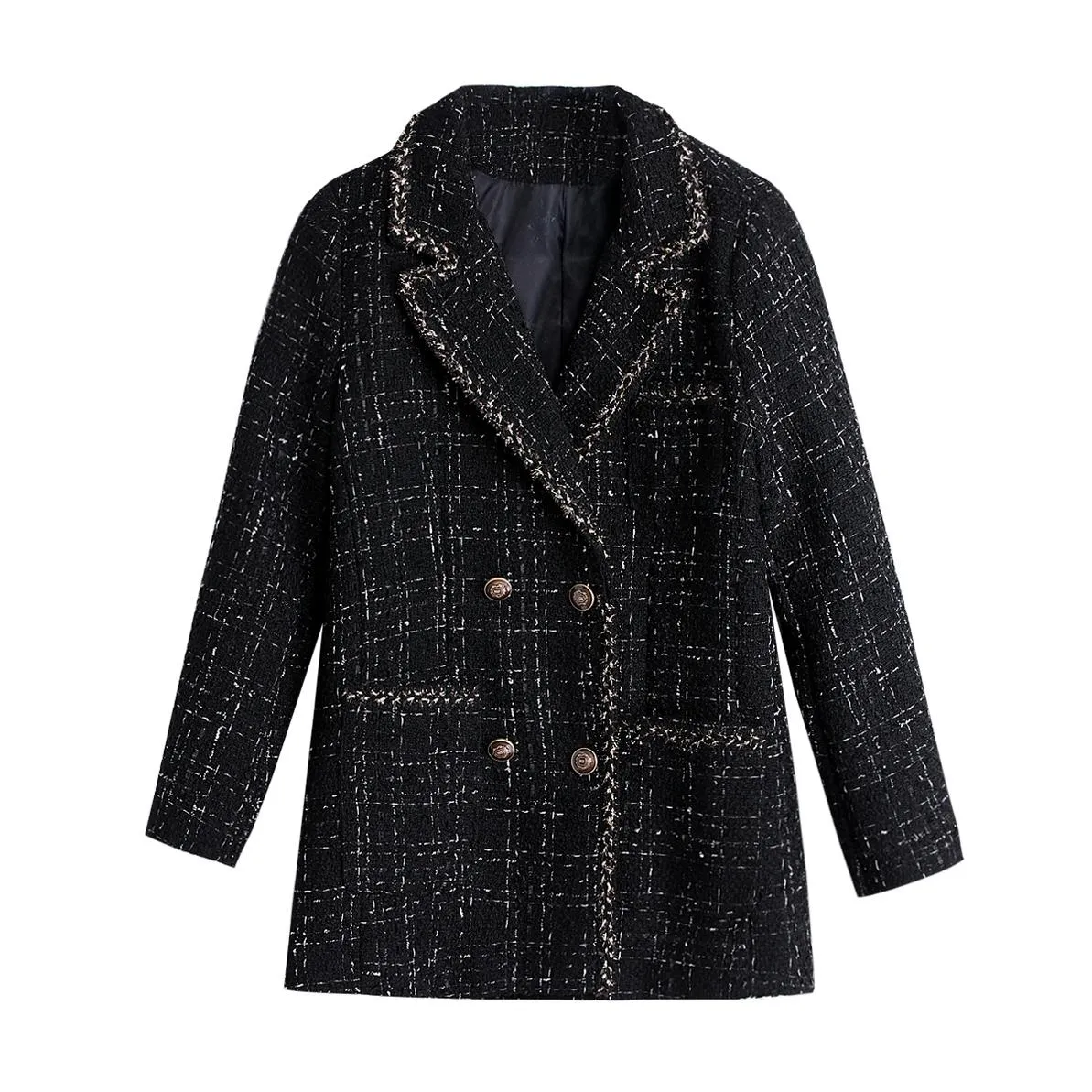 Stylish Notch Neckline Blazer in Woolly Tweed for Women