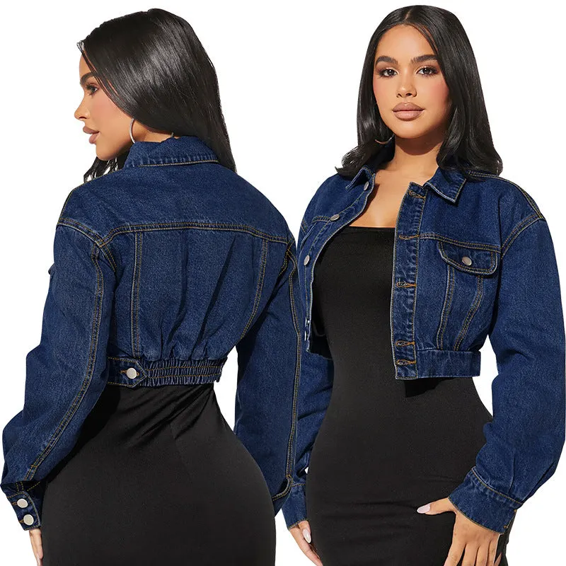 Stylish Women's Button Front Long Sleeve Short Denim Jacket for Casual, Chic Look
