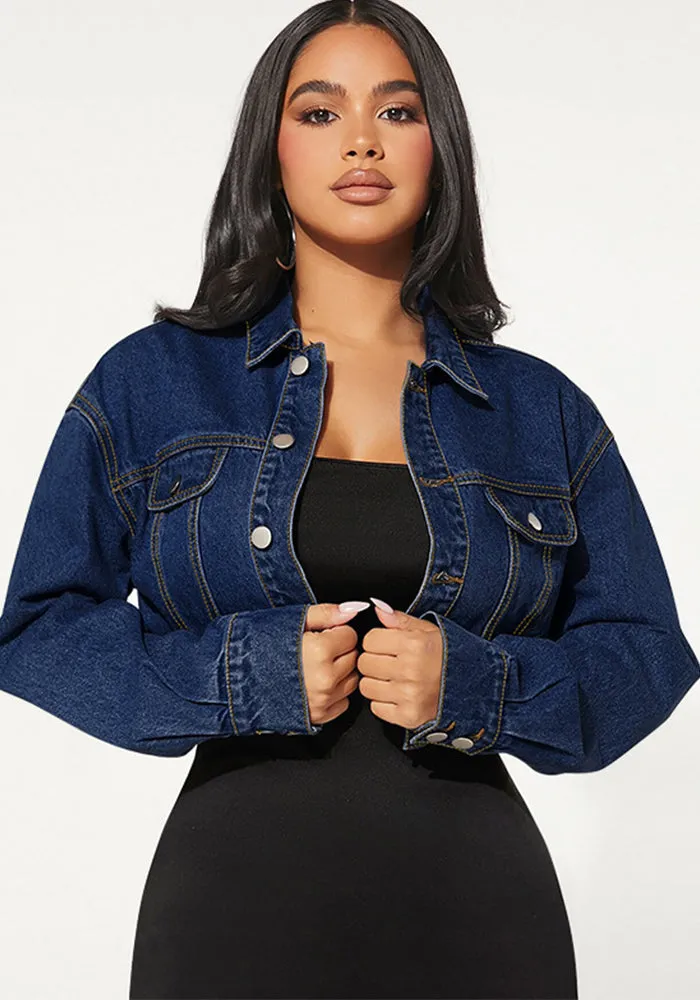 Stylish Women's Button Front Long Sleeve Short Denim Jacket for Casual, Chic Look