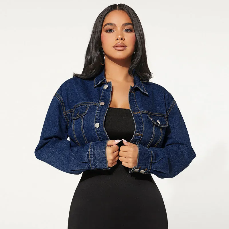 Stylish Women's Button Front Long Sleeve Short Denim Jacket for Casual, Chic Look