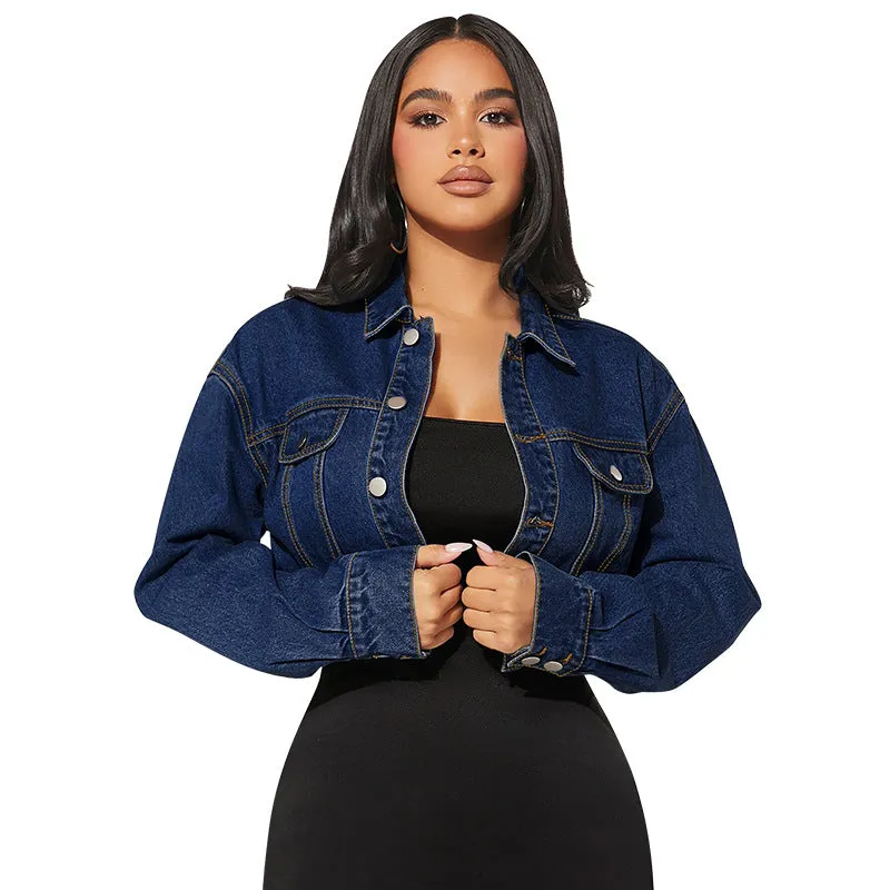 Stylish Women's Button Front Long Sleeve Short Denim Jacket for Casual, Chic Look