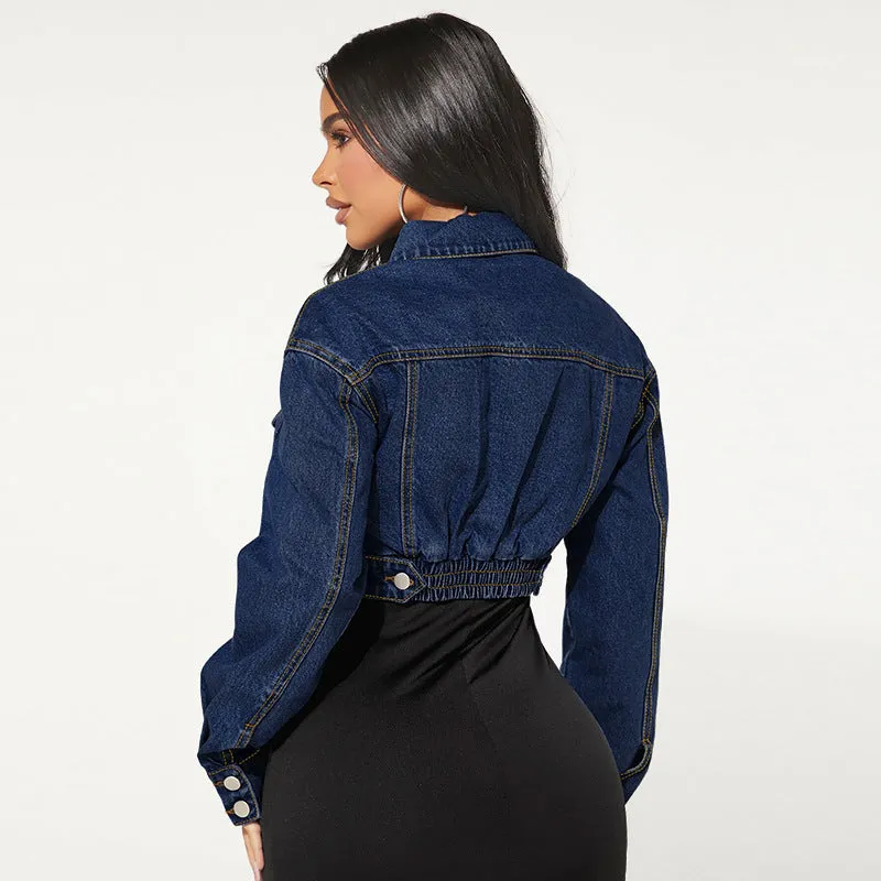 Stylish Women's Button Front Long Sleeve Short Denim Jacket for Casual, Chic Look