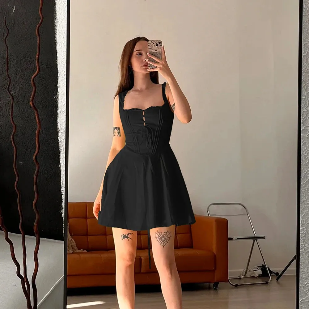 Summer Lovely Cute Mini Dress Black Hollow Out Sexy Party Dress
