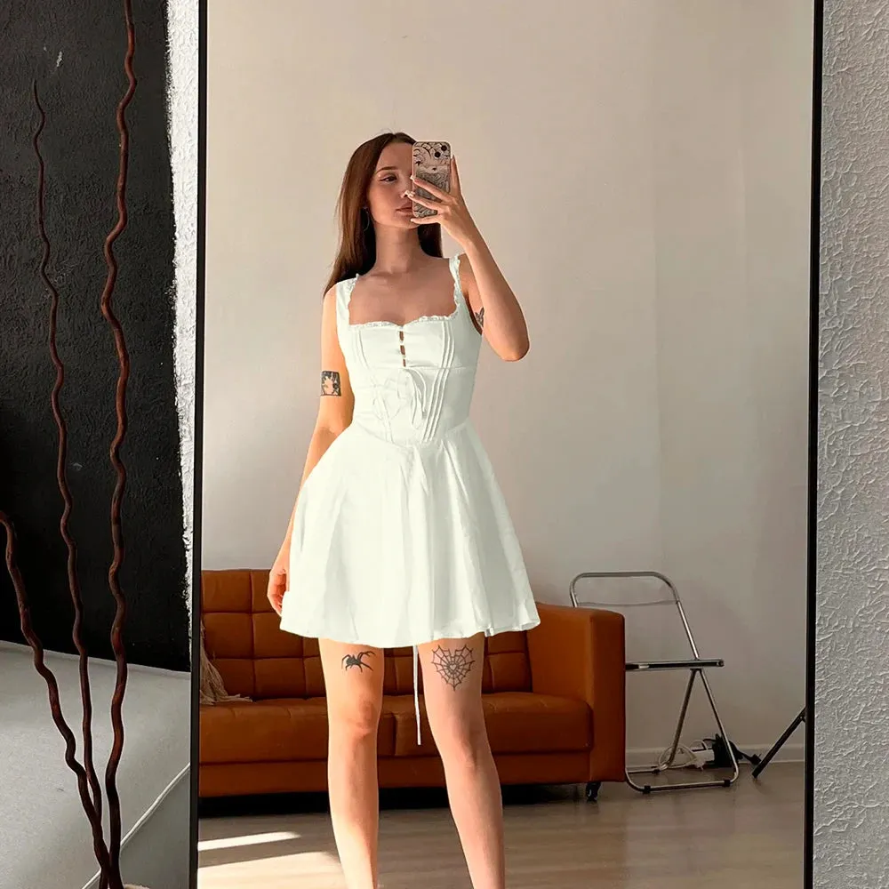 Summer Lovely Cute Mini Dress Black Hollow Out Sexy Party Dress