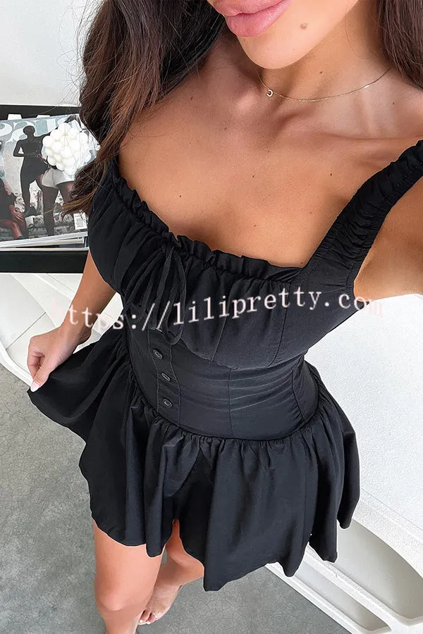 Summer Solid Color Elastic Shoulder Straps and Front Tie Mini Dress